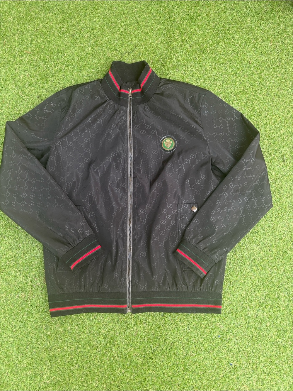 Gucci Black Bomber Jacket with Red & Green Trim